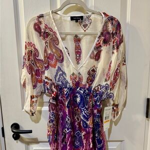 Karen Kane- Tropical Splash V-Neck Tunic- Silk, Size Small